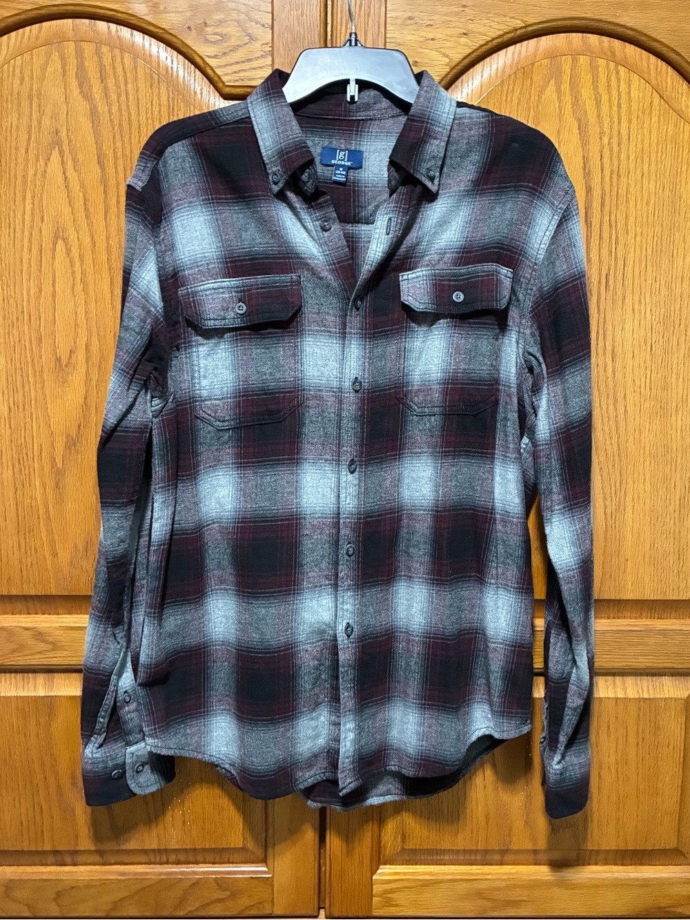 Men's George Plaid Shirt Flannel in Gray and Burgundy Size Medium